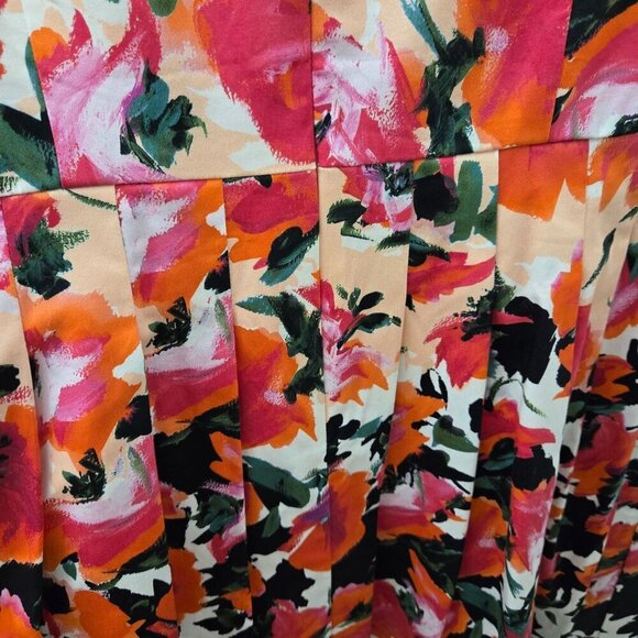 Talbots Midi Dress Womens 2P Petites Pink Black Floral Pleated A-line Tradwife - Picture 11 of 13